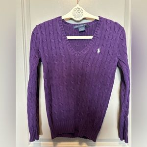 Purple V-Neck Ralph Lauren Cableknit Sweater